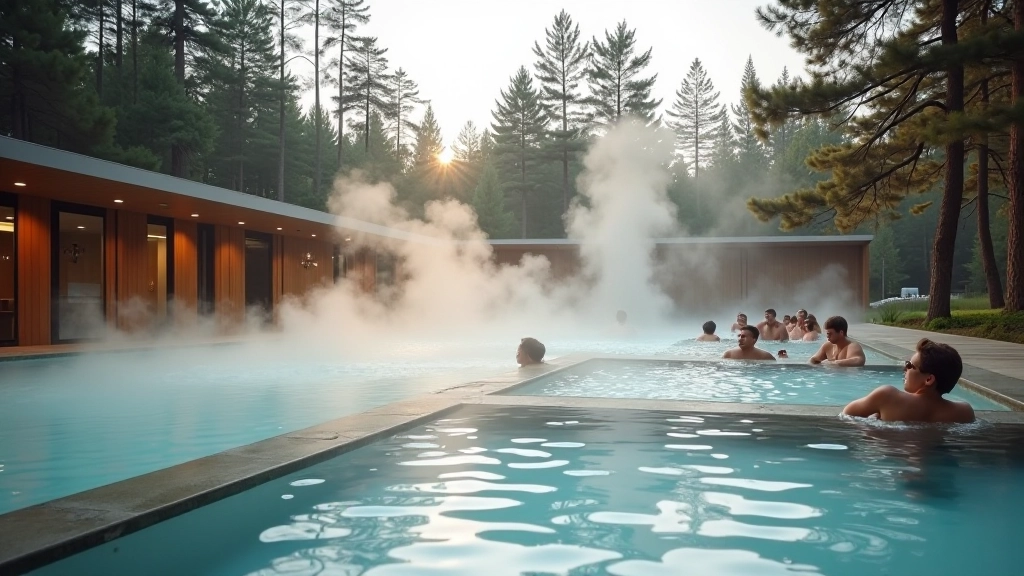 Thermal spa indoor pool with steam and ambient lighting at Druskininkai wellness center