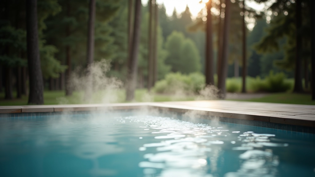 Outdoor thermal pool surrounded by ancient pine trees and natural landscape
