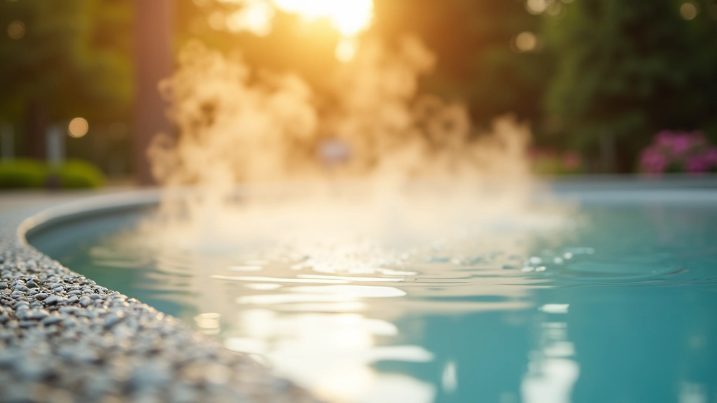 Close-up of mineral-rich thermal water with visible steam rising, natural mineral deposits visible on pool edge