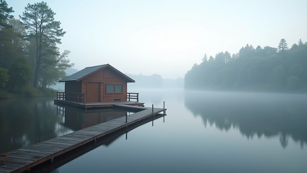 Lakeside wooden cabin with private dock overlooking calm water near Trakai, Lithuania